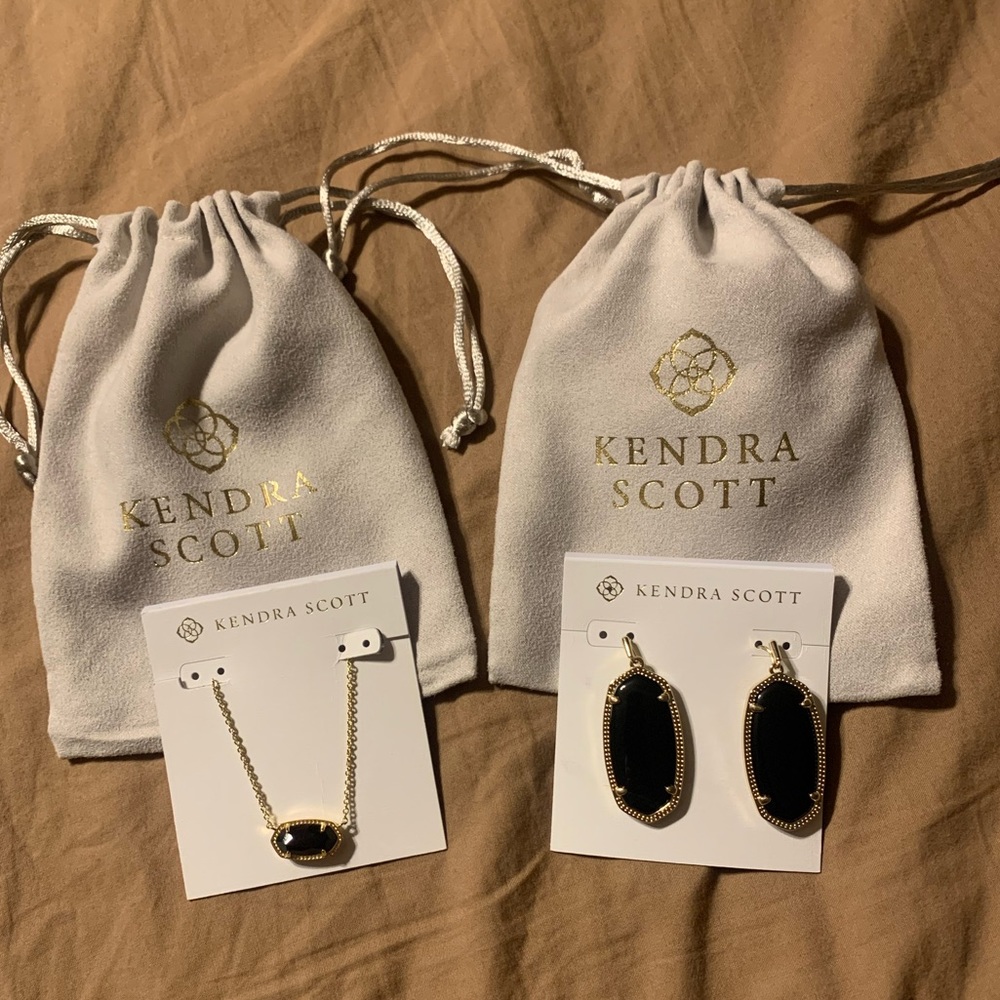NWT black & gold “Elle” earrings and “Elisa” necklace